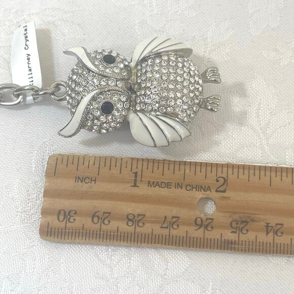 New KILLARNY CRYSTAL OWL Hearts Keychain Enamel Ireland Fob QVC Silver White - Picture 9 of 10